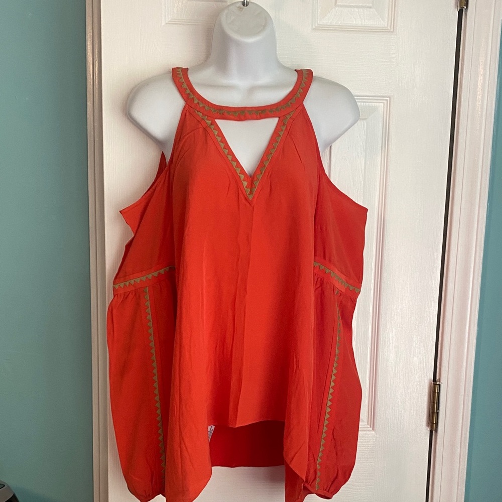 BCBGMaxAzria Orange Cold shoulder silk Blouse